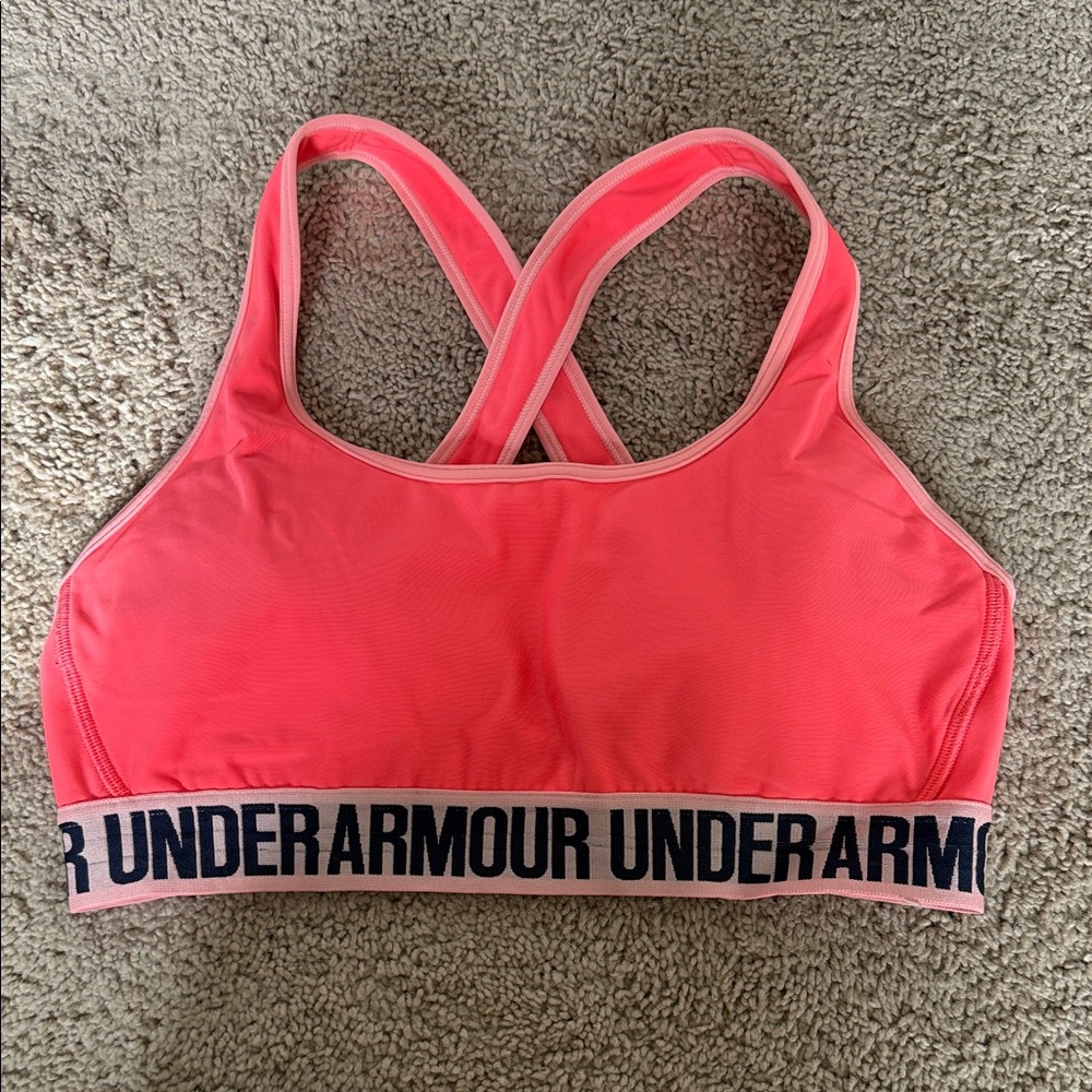 Under Armour Coral Sports Bra with Navy Band